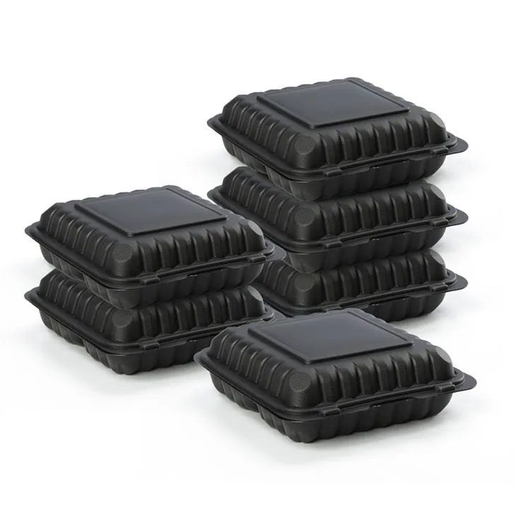 Plastik Hitam Kompos Clamshell Makanan Berengsel Mengambil Wadah Ayam Panggang Takeaway To Go Box Dengan Ventilasi