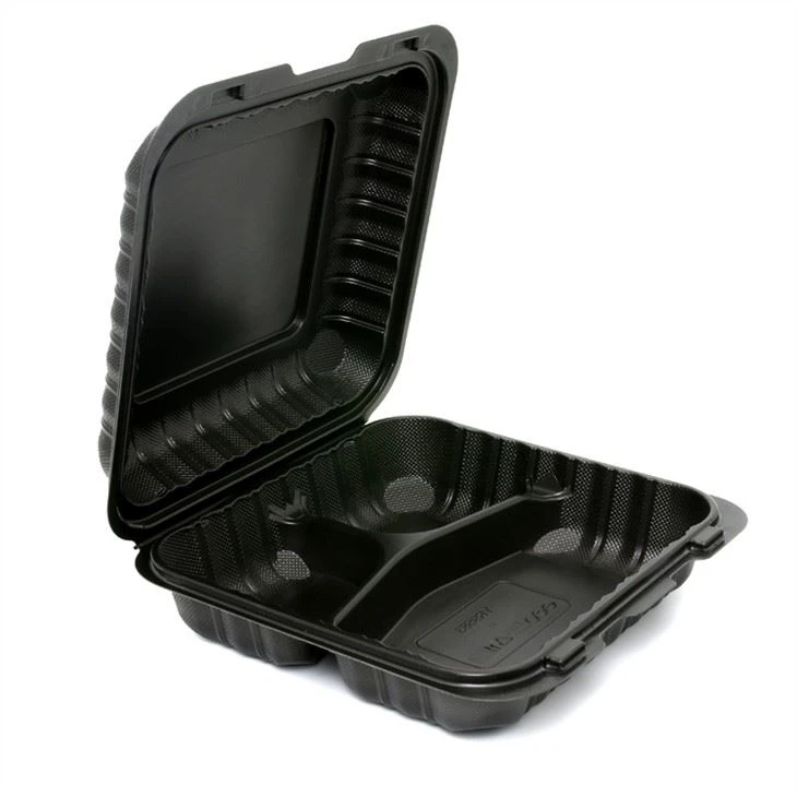 Ramah Lingkungan 9x9X3inch Black Disposable Meal Prep Food Storage Containers Reusable Plastic Bento Lunch Box