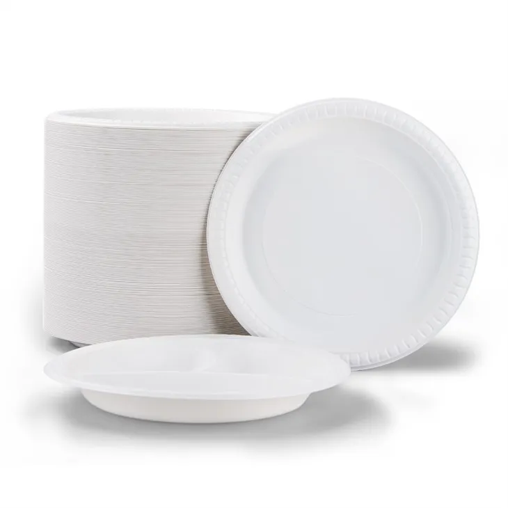 Kualitas Baik Food Grade Mineral Filled PP Plastic Party Plate Biodegradable Disposable Take Away Plate Untuk Dijual