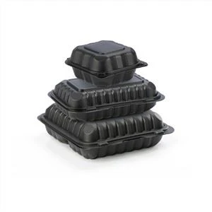 8 inch Hitam Ramah Lingkungan Microwave Clamshell Plastik Takeaway Wadah Makanan Kotak Makan Siang Sekali Pakai Untuk Kemasan Makanan