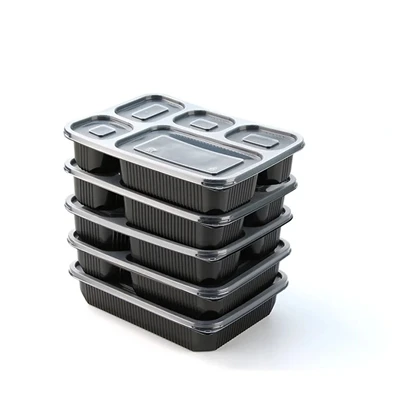 Kemasan Penyimpanan Makanan Plastik Hitam Microwave Aman Kotak Makan Siang Ba...